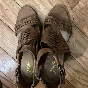 Brown Leather Sandals with Woven Design